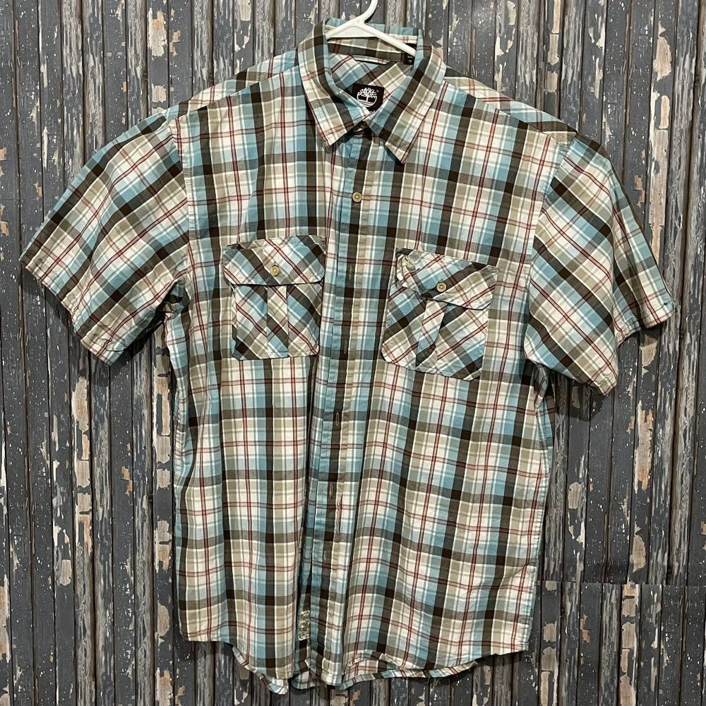 Timberland Short Sleeve Plaid Button Up Shirt Cotton Mens XL